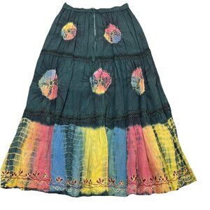 Just Cruising Skirt Womens Free Size Green Tie Dye Ombre Crinkle Boho Hippie